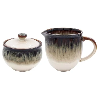 Image of Lesser &amp; Pavey Reactive Glaze Sugar Cream Set Milk Jug and Bowl Perfect for Breakfast or Tea Time All Type of Kitchens Elements
