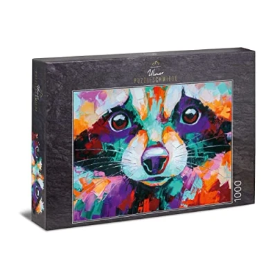 Image of Ulmer Puzzleschmiede puzzle raccoon 1000 pieces jigsaw Art motive colourful as abstract painting