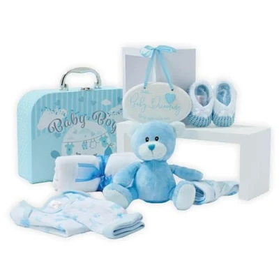 Image of Baby Box Shop Boy Gifts Newborn 7 Shower for includes New in a Born Gift Set, Gift, Hamper Blue
