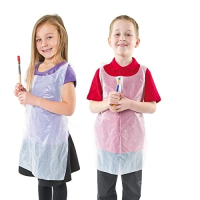 Image of Baker Ross EV596 Disposable Aprons (Pack of 50) Kids Halter Neck and Waist Ties For Crafting Activities,White,‎32.5 x 20 1.5 cm; 240 Grams