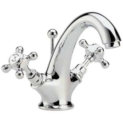 Image of Hudson Reed BC305HX Topaz Traditional Bathroom Crosshead Basin Mixer with Free Pop Up Waste, Chrome