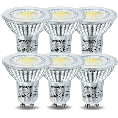 Image of WSMCN GU10 LED Bulbs 6W, Cool White 6000K 600lm, 80W Halogen Bulb Equivalent, Energy Saving Light Bulbs, PAR16 Spotlight Bulb, 38Beam Angle, Non Dimmable, Pack of 6