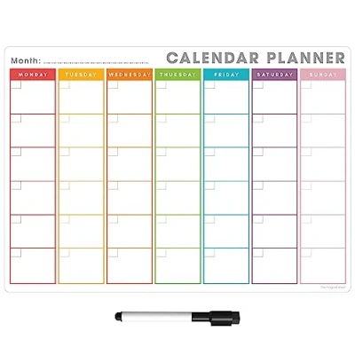Image of TMS Magnetic Monthly Planner and Dry Wipe Pen, Fridge Calendar Whiteboard for Meal Prep, Notes, Reminders or Daily Erase Memo Board Kitchen Office