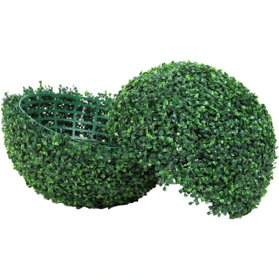 Image of VEVOR Artificial Topiaries Boxwood Trees, 24 Tall (2 Pieces), Ball Shape Faux Plant, All year Green Feaux Plant Decorative Balls for Backyard, Balcony,Garden, Wedding and Home Décor