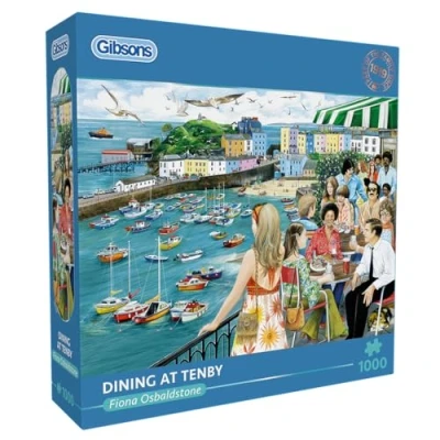 Image of Gibsons Dining at Tenby 1000 Piece Jigsaw Puzzle Nostalgic Wales Seaside Escape Beautiful Colourful Artwork Sustainable for Adults Teens Premium 100% Recycled Board Great Gift Games