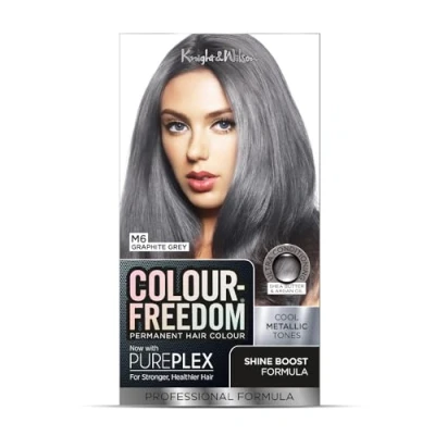 Image of Colour Freedom Metallic Graphite grey Permanent Hair Dye with PurePlex. Ultra Glossy Conditioning Colour. 100% coverage. By Knight &amp; Wilson.