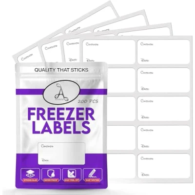 Image of 200 x Freezer Labels Easy Peel Off (Printed) Frozen Food Leave No Sticky Residue After Use Perfectly Sized (6 3cm) to Write Surface with Any Pen by ARMIZ