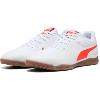 Image of Puma Truco III Unisex Indoor football boots, Size: 8.5, White/glowing red/dark crimson /black Imitation leather/ textile