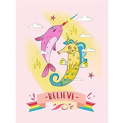 Image of Wee Blue Coo Unicorn Seahorse Narwhal Believe Art Print Canvas Premium Wall Decor Poster