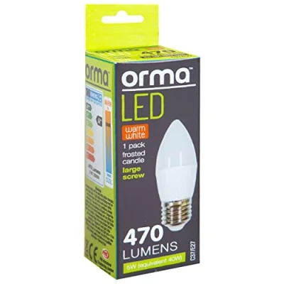 Image of VFM Warm White Candle 5W Screw Base Large LED Frosted E27 Light Bulb Orma