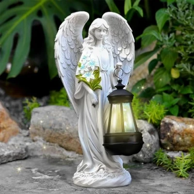 Image of Tuzsocr Solar Angel Garden Statues Guardian Figure with LED Lantern, Grave Light Outdoor Decoration, Weatherproof Decoration for Cemetery, Sculpture Lawn, Yard,