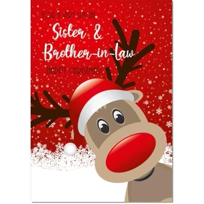 Image of doodlecards Sister and Brother in Law Christmas Card Rudolph Snow Medium Size for &amp; with Plain Envelope