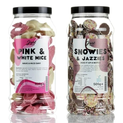 Image of Just Treats Snowies &amp; Jazzies and Pink White Mice Sweet Gift Jars of A Jazzy Mouse Adventure 28,26