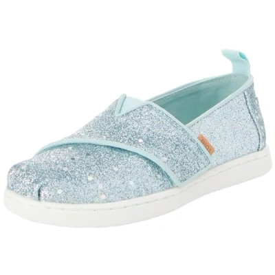 Image of TOMS Girl&#039;s Classic Alpargata Loafer Flat, Light Mint Cosmic Glitter, 9 UK Child