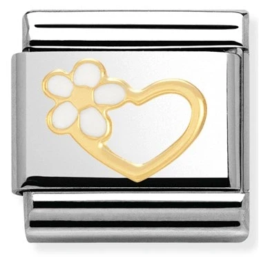 Image of Nomination White Enamel Flower Heart Charm