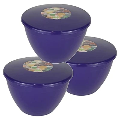 Image of Just Pudding Basins Pack of 3 Plastic Medium to Large Sized Purple Food Safe Steaming Bowls and Lids (1.5 Pint Medium)