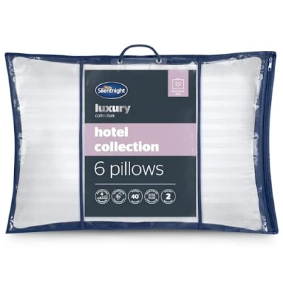 Image of Silentnight Hotel Collection Pillow Pack of 6 Luxury 5 Star Quality Soft Snug Comfy Bed For Side Sleepers Premium Medium Support Machine Washable Hypoallergenic Six Pillows