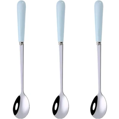 Image of FimGlk 3PCS Mixing Spoons for Coffee, Dessert, Ice Cream, Milkshake, Stainless Steel Iced Teaspoon with Ceramic Handle Tablespoons Espresso Cocktail Stirring Spoons, 6.8 Inch (Blue)