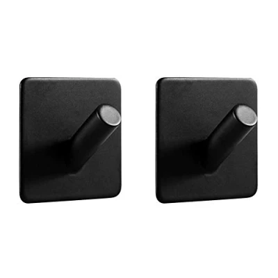 Image of LJLink Wall Hooks Without Drilling 2 Pack Self Adhesive Modern for Bathroom Kitchen Bedroom Office, Matte Black