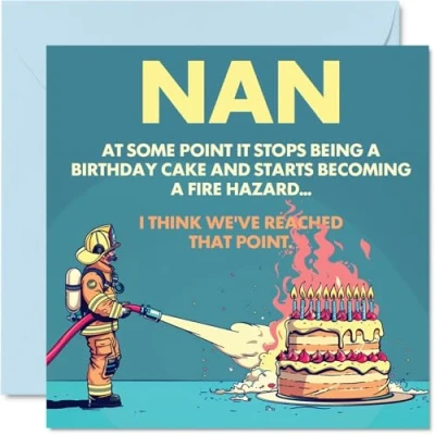 Image of Rude Nan Birthday Card Fire Hazard Funny Happy for from Grandson Granddaughter, 145mm Joke Humour Bday Greeting Cards