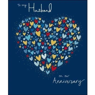 Image of Woodmansterne Husband Happy Anniversary Card Foil and Embossed Finish Heart of Hearts From the Peach &amp; Prosecco Range (WDM 443824)