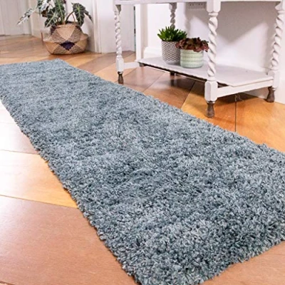 Image of Thick Soft Ocean Blue Green Shaggy Shag Runner Rug Affordable Durable Fluffy Rugs Living Room Area Bedroom 60cm x 240cm