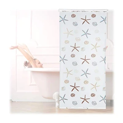 Image of Relaxdays Shower Roller Blind, Water repellent, For Bath &amp; Shower, Shell Design, Ceiling, 100x240cm, Semi transparent