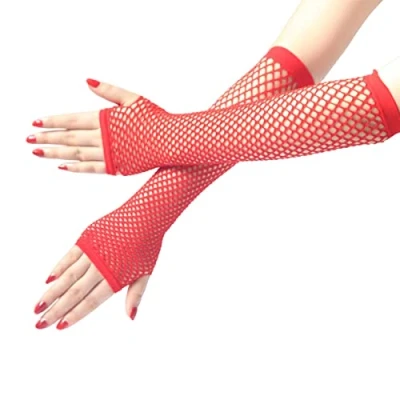Image of Long Fishnet Gloves, Black Fingerless Arm Warmers Mesh Fancy Dress Punk Accessory for Women Girls Kids 80s Costume Evening Party Supplies Tutu Rave Hen Night