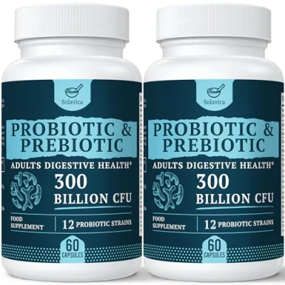 Image of 300 Billion CFU Probiotics for Digestive Gut &amp; Immune Health, Advanced Strength with 12 Diverse Strains + 3 Prebiotics Women Men (60 Count (Pack of 2))