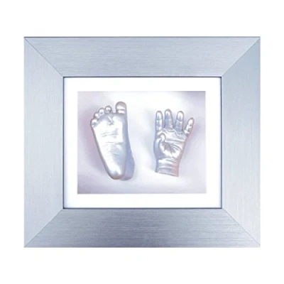 Image of BabyRice 6 x 5 inch Baby Casting Kit with Brushed Silver Effect 3D Box Display Frame (Silver Metallic)