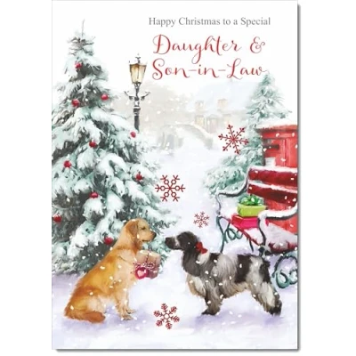 Image of doodlecards Daughter &amp; Son in Law Christmas Card Two Dogs Snow Medium Size with Plain Red Envelope, 21 x 15cm