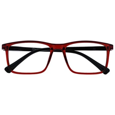 Image of OPULIZE Ink Reading Glasses Large Rectangular Frame Dark Red Black Arm Spring Hinges Scratch Resistant Mens Womens R4 Z +1.00