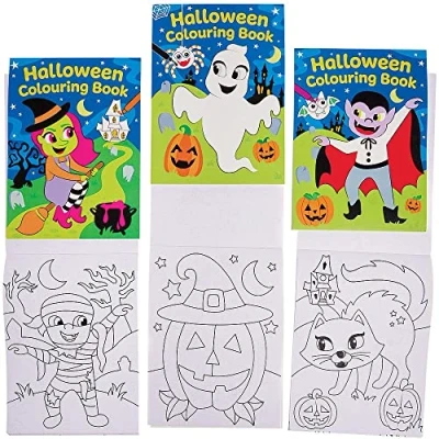 Image of Baker Ross FX215 Halloween Mini Colouring Books Pack of 12, for Kids, Travel Activity Book Children