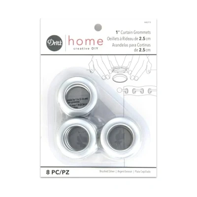 Image of Dritz 44373 Curtain Grommets 1 inches Inner Diameter Plastic 8/Pkg Brushed Silver, Nickel