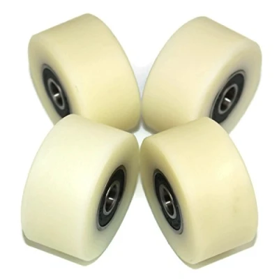 Image of (50 25 10) Pack of 4 x 50 mm Diameter Machined Nylon Wheels UK Based Inventory (25mm wide 10mm bearing)