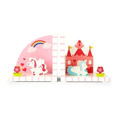 Image of Mousehouse Gifts Wooden Children&#039;s Bookends for Boys or Girls Nursery Bedroom (Blue &amp; White Unicorn)