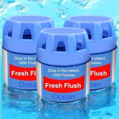 Image of 3pk Toilet Flush Fresheners x 70g Each Ocean Scented Blue Cistern Blocks Lasts for 1000 Flushes Cleaner Prevents Limescale Cisterns
