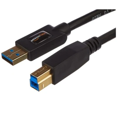 Image of Amazon Basics USB A to B 3.0 Cable, 4.8Gbps High Speed with Gold Plated Plugs, 6 foot, 1.8 m, Black