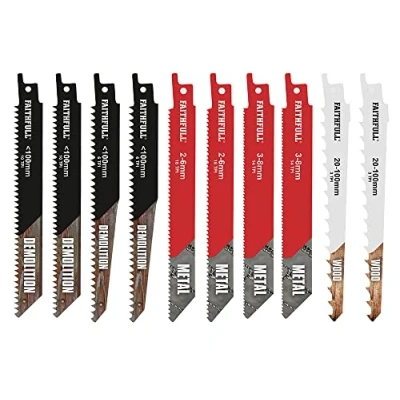 Image of Faithfull FAISBSSET106 10 Piece Sabre Saw Assorted Blade Set With Case Includes Metal and Wood Blades