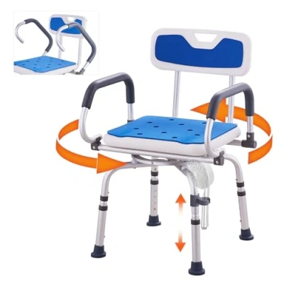 Image of VEVOR Swivel Shower Chair 360 Degree, Adjustable Seat with Pivoting Arms for Inside Showers or Tubs, Non Slip Rotating Bathtub Elderly Disabled Injured, 400LBS Capacity