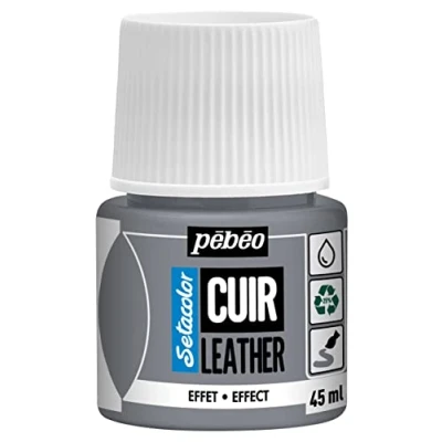 Image of PEBEO Setacolor Leather Acrylic Paint for and Leatherette Customization Bag, Shoe, Sneaker Scratch resistance, folds, rubbing Metal Effect Silver 45 ml