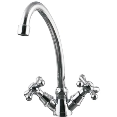 Image of Traditional Cross Head Kitchen Sink Faucet Tap Deck Mounted