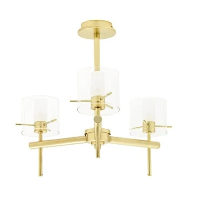Image of LITECRAFT Lincoln Semi Flush Bathroom Ceiling 3 Light with Glass Shades Brass