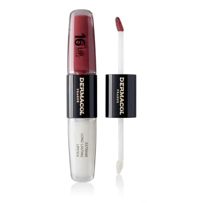 Image of NEW Dermacol 16 Hour Lip Colour, Highly Pigmented Glossy Stain, Two Phase Plumper Gloss, Kissproof Makeup Products with Matte and Glitter Finish, n.34, Vibrant Red