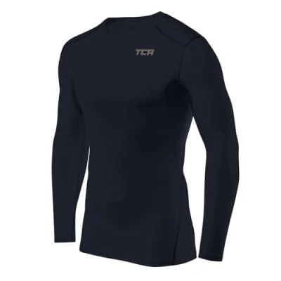 Image of TCA Men&#039;s HyperFusion Compression Base Layer Top Long Sleeve Under Shirt Crew Neck Navy Blazer, L