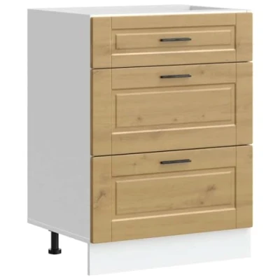 Image of vidaXL kitchen base cabinet in artisan oak engineered wood with adjustable feet, modern design, ample storage space, size 60x46x81.5cm