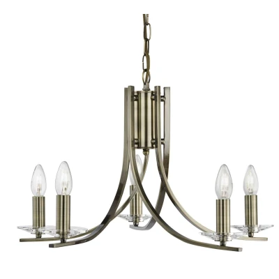 Image of Ascona 5 Light Multi Arm Ceiling Pendant Antique Brass, Glass, E14