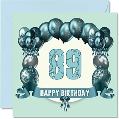 Image of Fun 89th Birthday Cards for Men Balloons Happy Card Dad Uncle Gran Grandpa Auntie Great Grandad Grandma Mum Nanny, 145mm x Greeting Cards,
