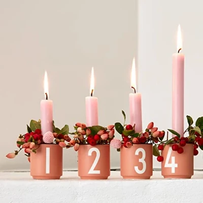 Image of Design Letters Advent Candle Holder Cup Set of 4 Cups Perfect for Decoration, Christmas Home Decoration in Porcelain with Engraved