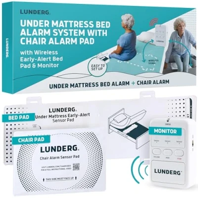 Image of Lunderg Under Mattress Bed Alarm for Elderly Adults &amp; Chair Set Wireless Early Alert Pad, Pad Pager Alarms and Fall Prevention Dementia Patients